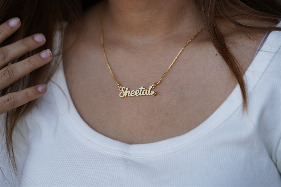 Tiny gold deals name necklace