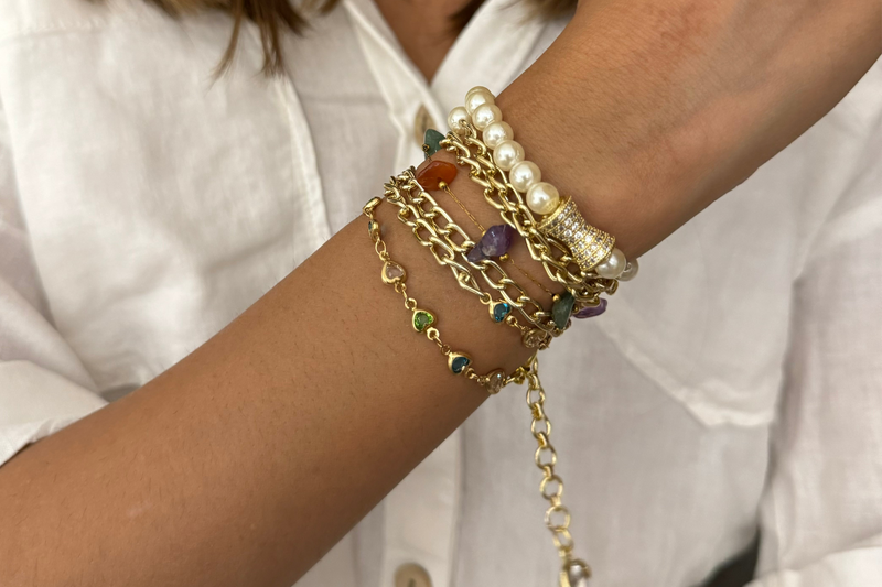 Pastel Stones & Pearl Wrap Bracelet