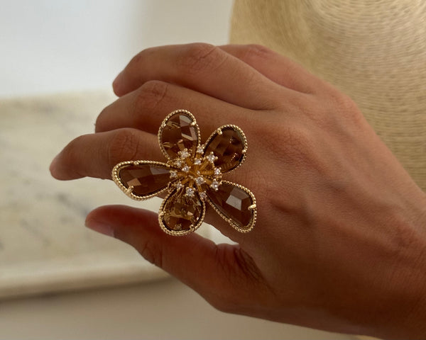 Crystal Flower Statement Ring