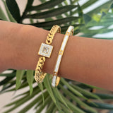 Set of 2 - Merci Snake Chain Bracelet + Mother of Pearl Cuff