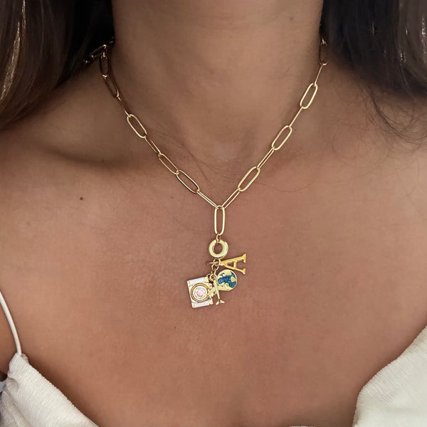 Travel Charm Necklace with Initial