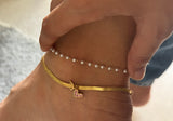 Set of 2 - sleek snake chain anklet with charm & dainty pearl anklet