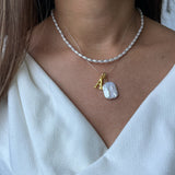 Set of 2 - Pearl Necklace with Initial + Dainty Pearl Choker