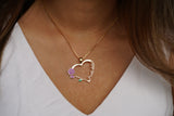 Personalised Heart Name Necklace with Vintage Flower - Purple