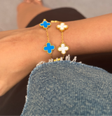 Set of 2 - Dainty Leaf Bracelet - White & Surf Blue