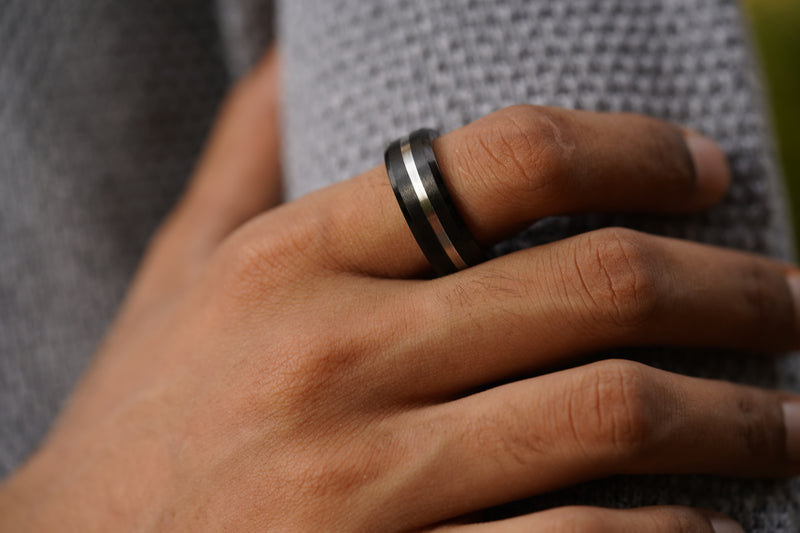 Black Ring with Silver band