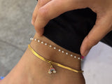 Set of 2 - sleek snake chain anklet with charm & dainty pearl anklet