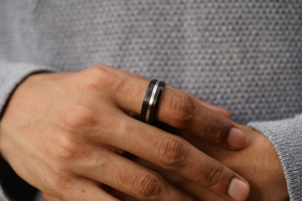 Black Ring with Silver band