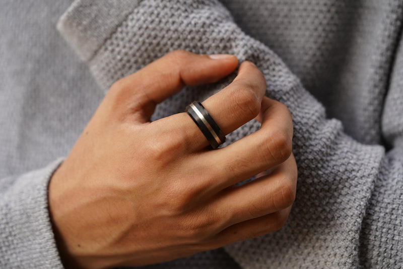 Black Ring with Silver band