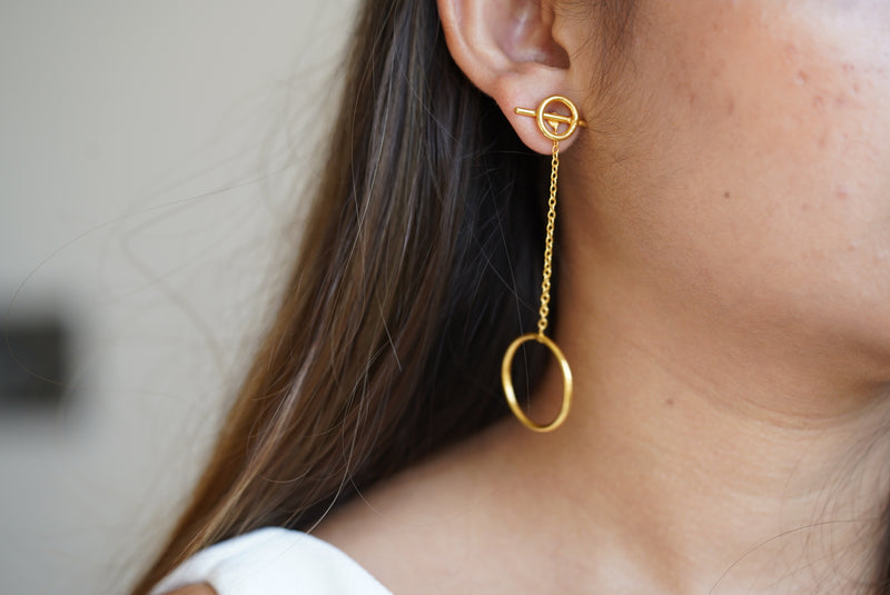 Circle Gold Chain Detachable Earrings