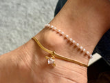 Set of 2 - sleek snake chain anklet with charm & dainty pearl anklet