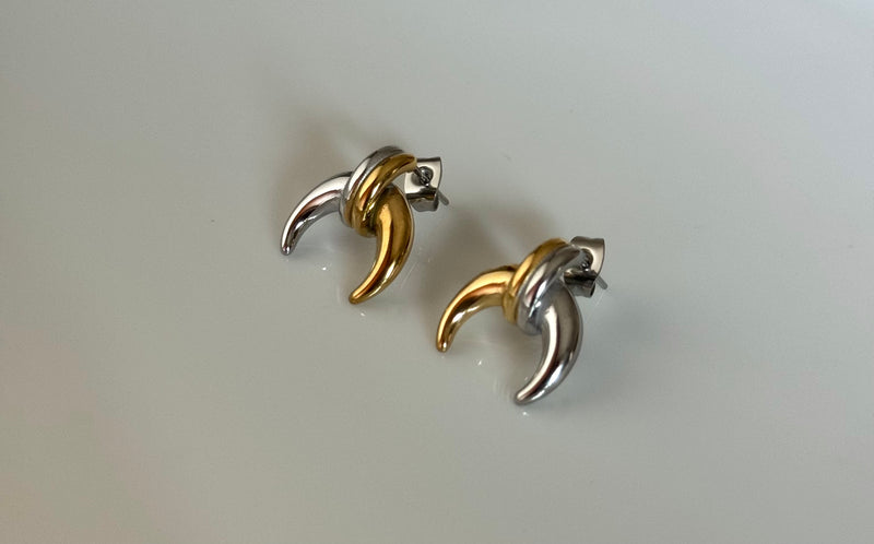 Silver Gold Moon Earrings