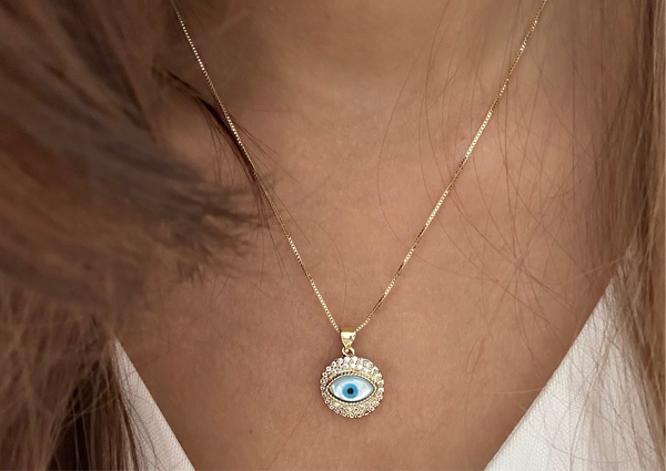 Gold Studded Gazing Evil Eye Necklace