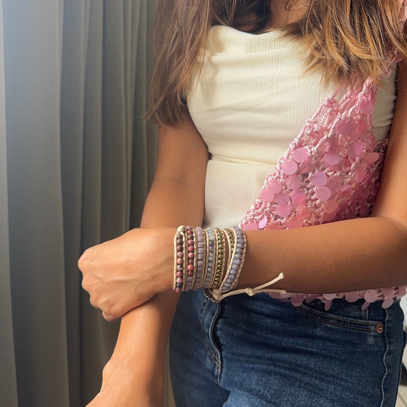 Cherry Blossom Beaded Wrap Bracelet