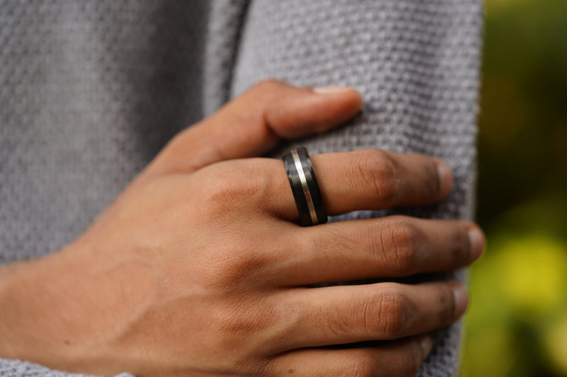 Black Ring with Silver band