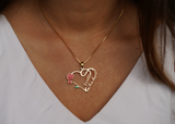 Personalized Double name heart necklace with Vintage Flower - Red