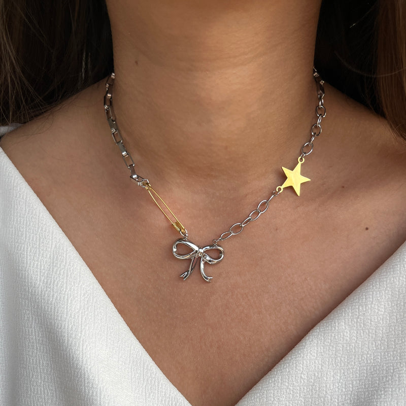 Pin Bow Star Necklace