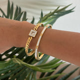 Set of 2 - Merci Snake Chain Bracelet + Mother of Pearl Cuff