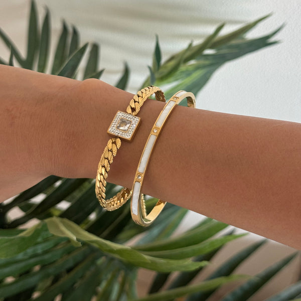 Set of 2 - Merci Snake Chain Bracelet + Mother of Pearl Cuff