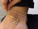 Set of 2 - sleek snake chain anklet with charm & dainty pearl anklet