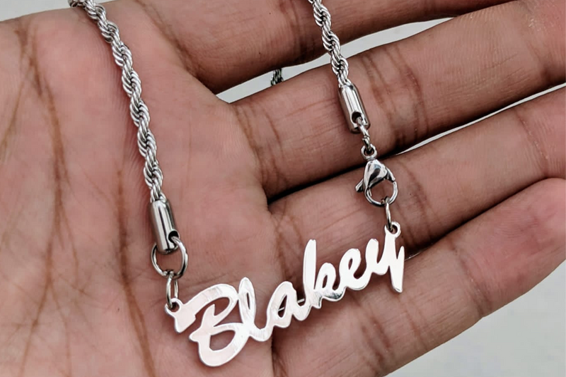 Personalized Name necklace for men with stainless steel rope chain