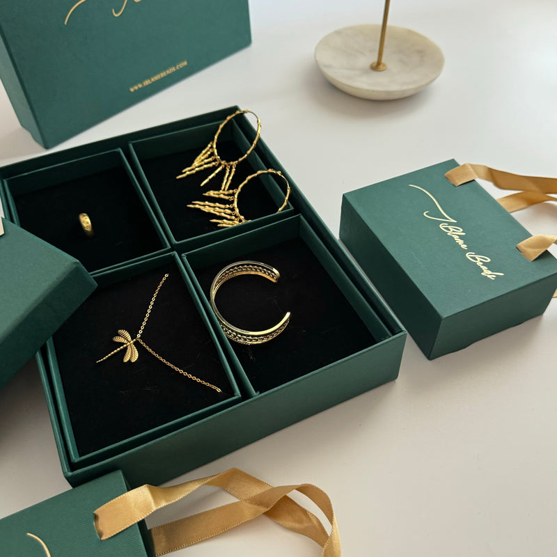 Curated Luxury Jewellery Box/Hamper - Set of 5 box/hamper - Luxe Shadow Edit - 4 jewellery pieces per box/hamper