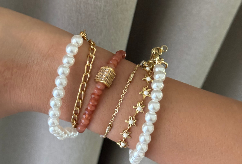 Frosty Pink Stones & Pearl Wrap Bracelet