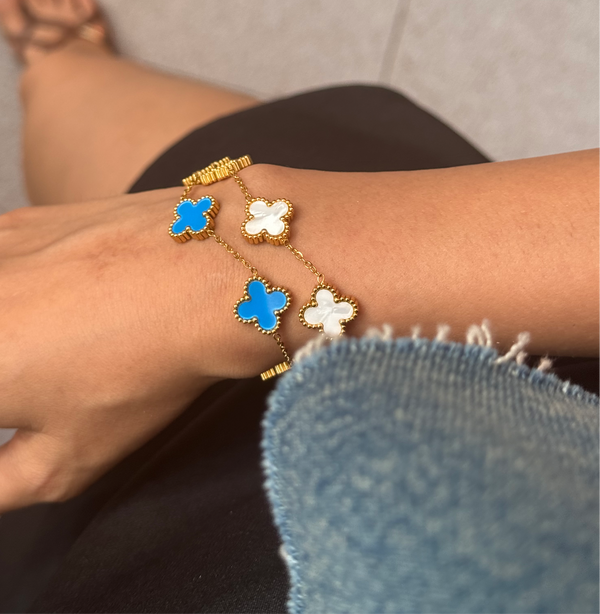 Set of 2 - Dainty Leaf Bracelet - White & Surf Blue