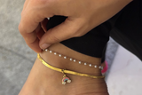 Set of 2 - sleek snake chain anklet with charm & dainty pearl anklet