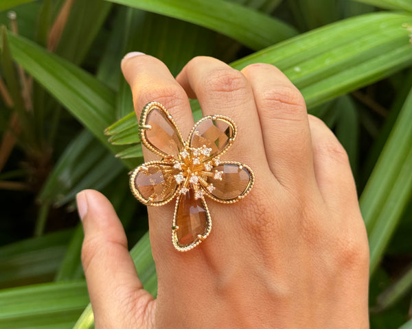 Crystal Flower Statement Ring