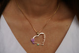 Personalised Heart Name Necklace with Vintage Flower - Purple