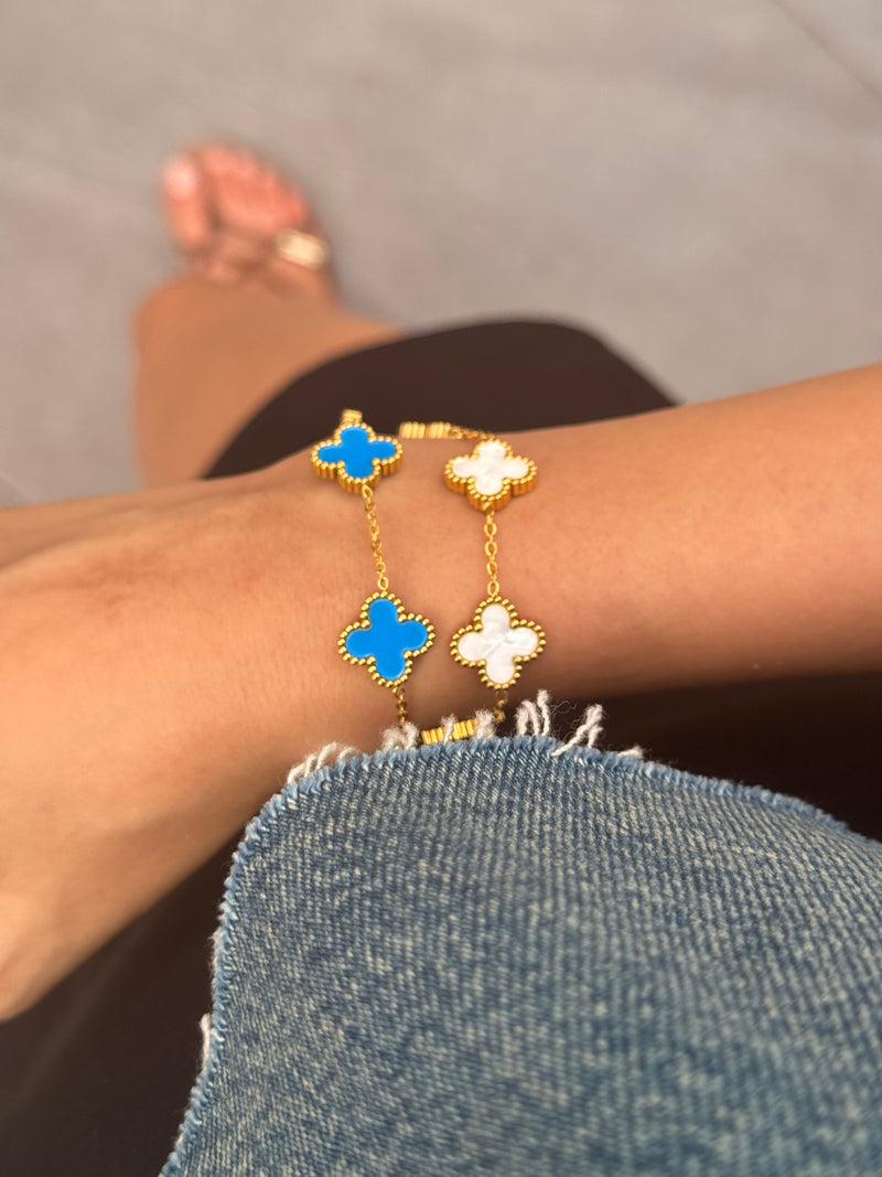 Set of 2 - Dainty Leaf Bracelet - White & Surf Blue