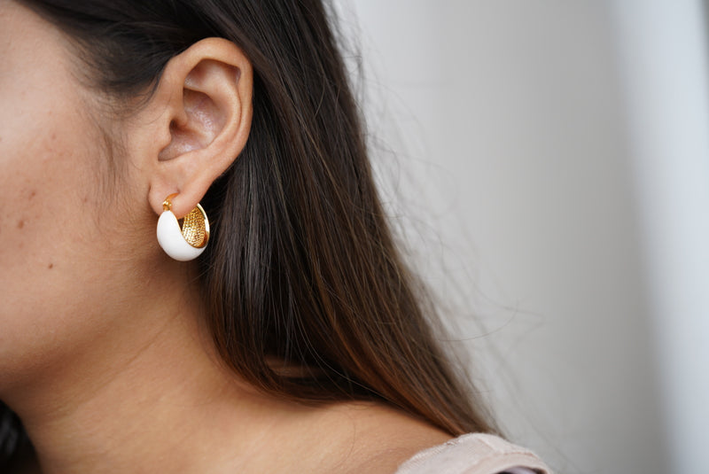 Pearl White Enamel Hoops