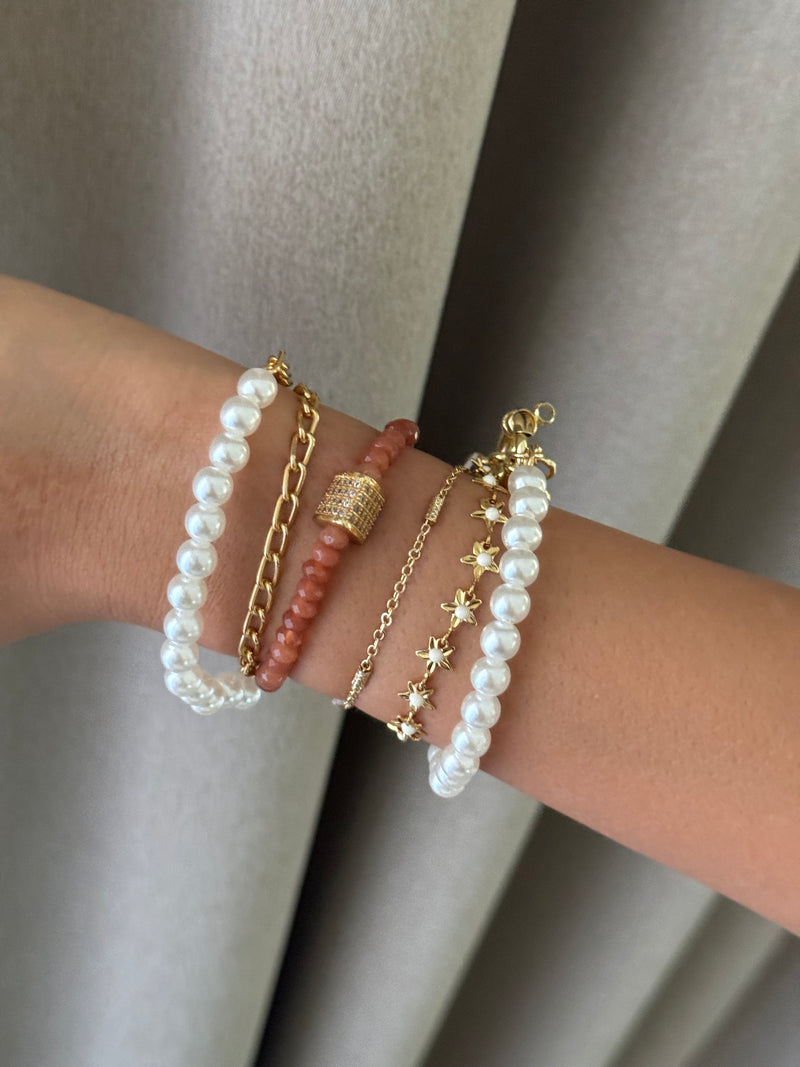 Frosty Pink Stones & Pearl Wrap Bracelet