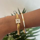 Set of 2 - Merci Snake Chain Bracelet + Mother of Pearl Cuff