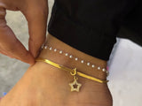 Set of 2 - sleek snake chain anklet with charm & dainty pearl anklet