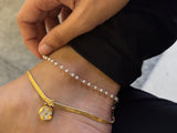 Set of 2 - sleek snake chain anklet with charm & dainty pearl anklet