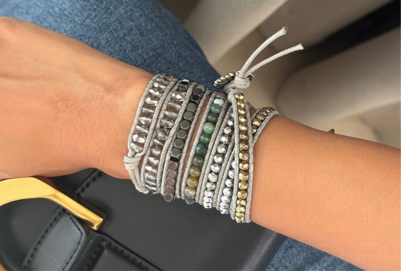 Twilight Grey Beaded Wrap Bracelet