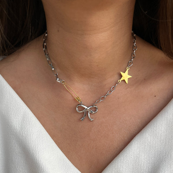 Pin Bow Star Necklace