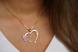 Personalised Heart Name Necklace with Vintage Flower - Purple