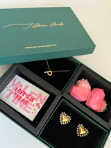 Gift Set Of 2: Heartfelt Gift Hamper with Chocolates & Thank You Card (Initial + Earrings)