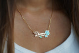 Dainty Name Necklace with Vintage Flower