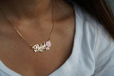 Dainty Name Necklace with Vintage Flower