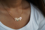 Dainty Name Necklace with Vintage Flower