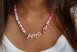 Personalised Beaded Rainbow Kids Enamel Name Necklace