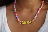 Personalised Beaded Rainbow Kids Enamel Name Necklace