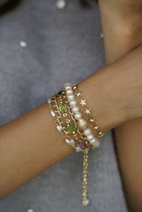 Mint Crystals & Pearl Wrap Bracelet