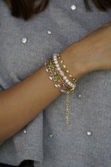 Mint Crystals & Pearl Wrap Bracelet