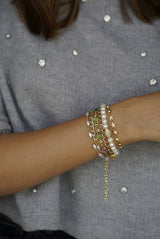 Mint Crystals & Pearl Wrap Bracelet