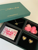 Gift Set Of 2: Heartfelt Gift Hamper with Chocolates & Thank You Card (Initial + Earrings)